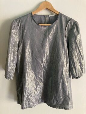 Humanoid Silver Cotton Blouse Womens Size L Made in Italy